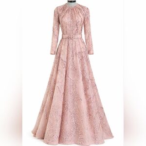 TONY WARD Shimmering Elegant Pink & Silver Beaded Sequin Maxi dress Wedding Gown